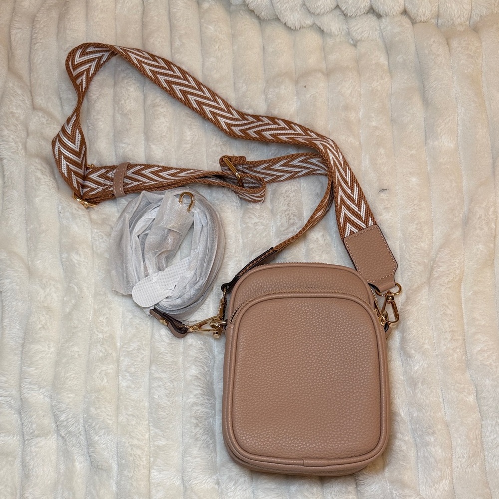 Mali & Lili Crossbody Bag – Tan with Chevron Strap - Brand New, Never Used